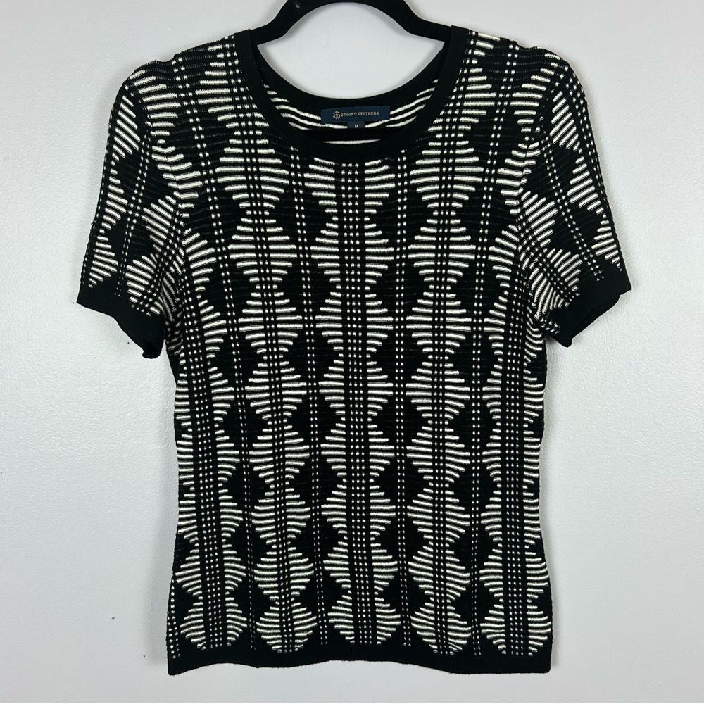 Brooks Brothers Black and White Short Sleeve Tee Size M - Picture 2 of 8